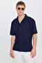 Men's Navy Blue Cotton Comfort Fit Relaxed Cut Hawaiian Collar Dobby Knitted Shirt - 2