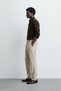 Men's Porto Linen Textured Trousers Beige – Lace-Up, Buttoned, Long Length, Modern Cut - 4