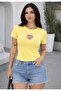 Heart Detailed Short Sleeve Crop Modal Fabric T-Shirt - Black - 4
