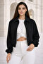 Women's Oversize Zippered Bomber Jacket - 4