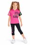Girl's Stay Girl Written Hooded T-Shirt with Capri Leggings Fuchsia Color Two-Piece Set