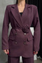 Women's Two-Piece Blazer Jacket and Trousers Set with Accessory and Button Detail, Wide-Leg - 5