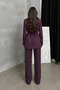 Women's Two-Piece Blazer Jacket and Trousers Set with Accessory and Button Detail, Wide-Leg - 6