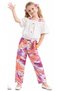 Girl's Colorful Buttoned Shoulder Detail Strap Blouse and Trousers Two-Piece Set - 2