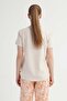 Women's Beige Lyc Suprem O Neck Short Sleeve Pajama Top - 4