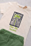 Boy's Printed T-Shirt & Shorts Set (Cream-Green) - 2