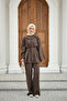 Women's Tie Collar Waist Tie Suit Brown - 2