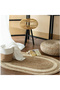 FFD Jute Rug Carpet Oval Jute Rug with White Line Design Floor Mat Carpet Jute Door Mat Living Room - 3