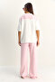 Pink White Shawl Detail Basic T-Shirt Elastic Waist Loose Pants Bottom-Top Modal Set 4116 60286084 - 8