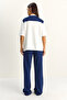 Navy Blue White Shawl Detail Basic T-Shirt Elastic Waist Loose Pants Bottom-Top Modal Set 4116 60286084 - 8