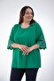 Women's Plus Size Sleeve Stone Embellished Blouse Green - 4