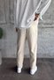 Boyfriend Fit Men's Linen Elastic Waist Pleated Linen Beige Summer Trousers Ke-1700 - 3