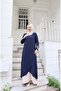 Aerobin Dress with Inner Lining and Garnish in Navy Blue Hnt7604 - 5