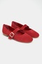 Berlin Red Suede Inner-Outer Leather Medium Strap Buckle Flat Women's Ballerina Shoes - 5