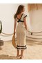 V-Neck Mesh Detailed Knitwear Dress Summer Stylish Midi Length Women's Dress - 4