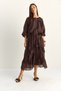 Women's Coffee Waist Elasticized Boat Neck Blouse Asymmetrical Fold Detail Maxi Skirt Lined Suit 7646 60286142 - 4