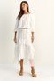 Women's White Elastic Waist Boat Neck Blouse Asymmetrical Layer Detailed Maxi Skirt Lined Suit 7646 60286142
