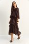 Women's Coffee Waist Elasticized Boat Neck Blouse Asymmetrical Fold Detail Maxi Skirt Lined Suit 7646 60286142 - 2