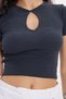 Women's Slim Fit 100% Cotton Crew Neck Short Sleeve Anthracite Crop - 5
