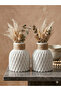 Wicker String Decorative Modern Bohemian Design 2-Piece White Vase 10cm (Flowers Not Included)
