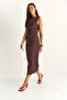 Women's Bitter Coffee Draped Polka Dot Lined Midi Dress 20219 60286146 - 4