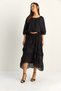 Women's Black Elastic Waist Boat Neck Blouse Asymmetrical Fold Detailed Maxi Skirt Lined Suit 7646 60286142 - 2