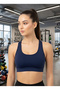 Women's Navy Blue High Support Gathering Sports Bustier Fitness and Yoga Bra - 2