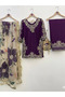 Purple Silk Kurta Trouser & Dupatta - FFT7496 - Purple