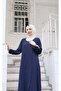 Aerobin Dress with Inner Lining and Garnish in Navy Blue Hnt7604 - 4