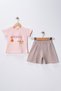 Baby Girl T-Shirt Shorts Set Orange Printed Summer Cotton Set - 2
