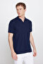 Men's Navy Blue Slim Fit Polo Collar Jacquard Stretch T-Shirt - 3