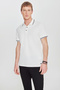 Men's Ecru Cotton Slim Fit Slim Fit Polo Neck Jacquard Stretch T-Shirt