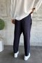 Boyfriend Fit Men's Linen Elastic Waist Pleated Linen Navy Blue Summer Trousers Ke-1700 - 4