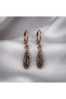 Vintage Women's Bronze Earrings Authentic Jewelry Margazite Stone Inlaid Drop Model - 5