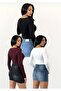 Ultra Soft Kayık Yaka 3-Piece Blouse Black-White-Claret Red - 2