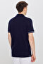 Men's Navy Blue 100% Cotton Standard Fit Polo Collar Jacquard T-Shirt - 5