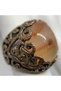 Bronze Vintage Women's Ring Authentic Jewelry Agate-Looking Oval Stone Lace Model Adjustable - 3