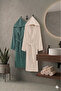 Mira Green Beige Hooded Couple Bathrobe - 2