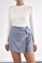 Women's Gray Faux Leather Front Detailed Short Skirt - 4