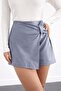 Women's Gray Faux Leather Front Detailed Short Skirt - 3