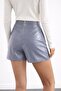 Women's Gray Faux Leather Front Detailed Short Skirt - 2