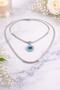 Blue Heart Detailed Double Layer Steel Necklace – Stylish Women's Necklace with Zircon Stones Steel Zircon Chain Set - 3