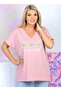 Daisy Printed V-Neck Cotton Premium Plus Size Women's T-Shirt - 3