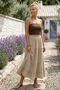 Beige Washed Ruffled Elastic Waist Casual Muslin Long Woven Skirt 98 60 - 3