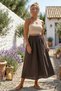 Brown Hidden Pocket Thick Washed Elastic Waist Casual Gabardine Midi Length Woven Skirt 90 66 - 4