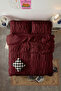 Drawstring Single Burgundy Cotton Duvet Cover Set - 3