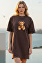 Elbisee Women's Red Oversize T-Shirt Dress – Cute Teddy Bear Print
