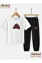 Motorcu Printed Top-Bottom Tracksuits/T-Shirt Two-Piece Children's Set (Pocketed Trackpants)