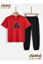 Motorcu Printed Top-Bottom Tracksuits/T-Shirt Two-Piece Children's Set (Pocketed Trackpants)