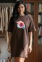 Elbisee Women's Red Oversize T-Shirt Dress – Colorful Floral Print